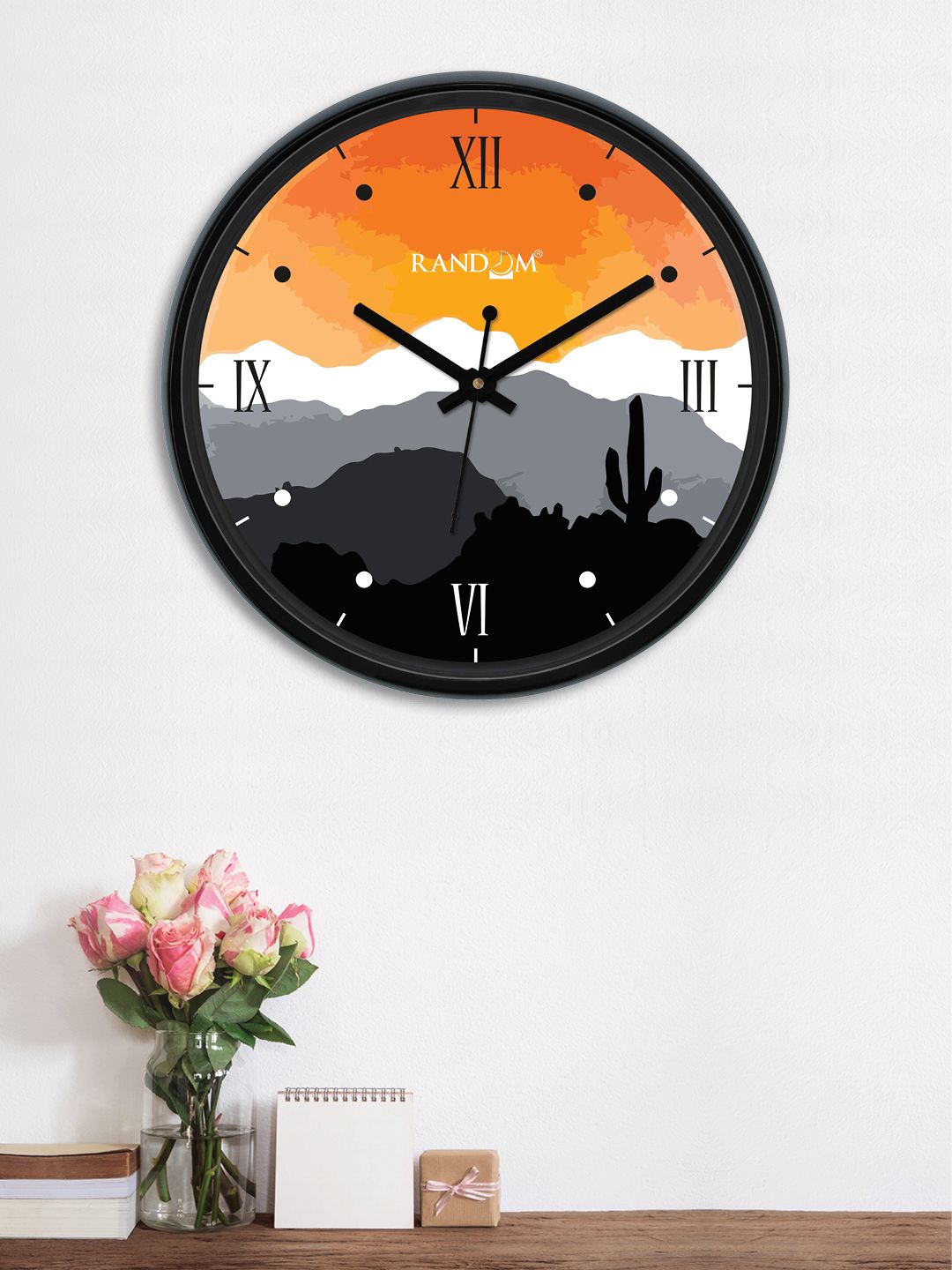 RANDOM Orange & Grey Round Printed 30 cm Analogue Wall Clock Price in India