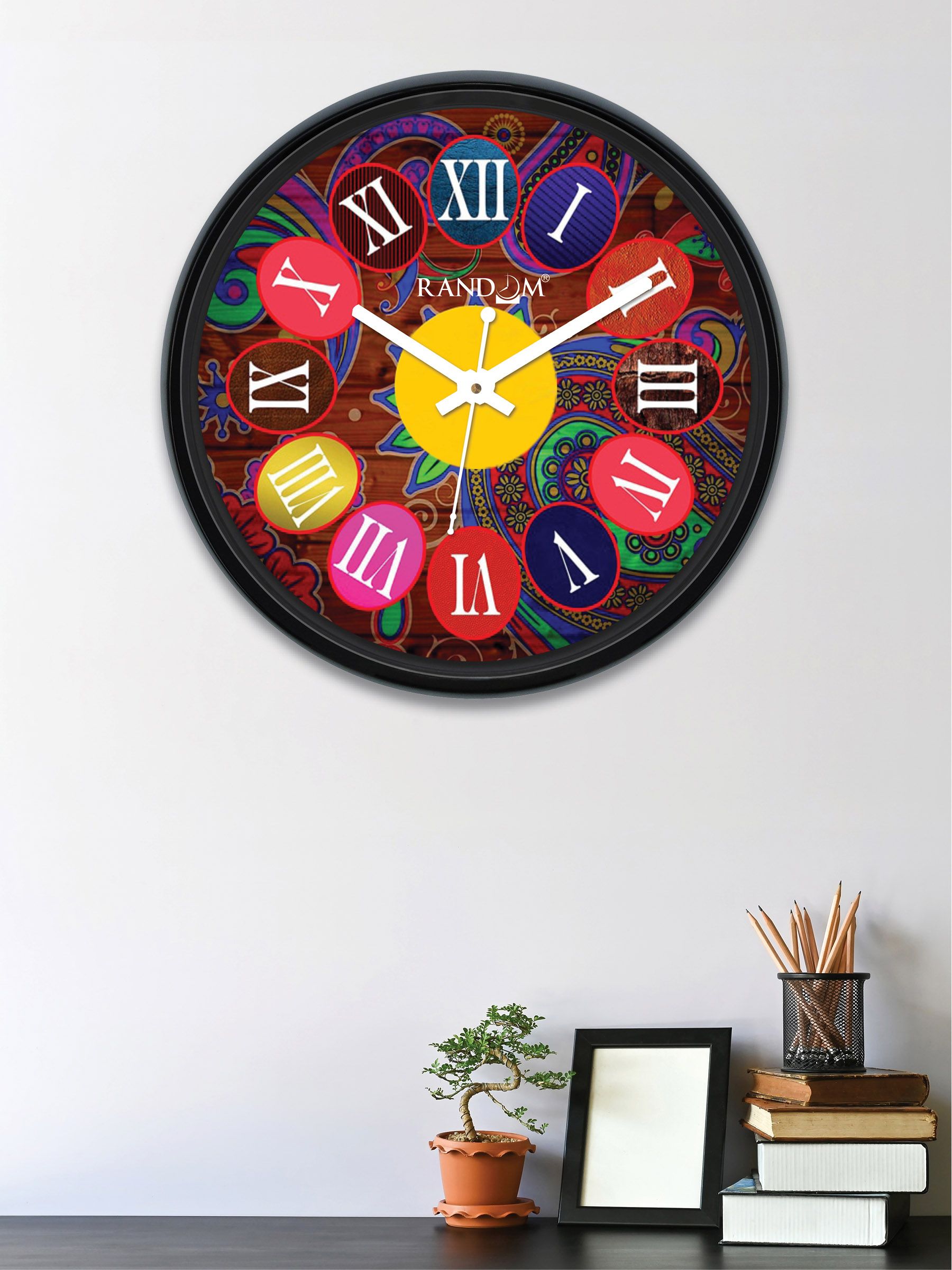 RANDOM Multicoloured Round Printed 30 cm Analogue Wall Clock Price in India