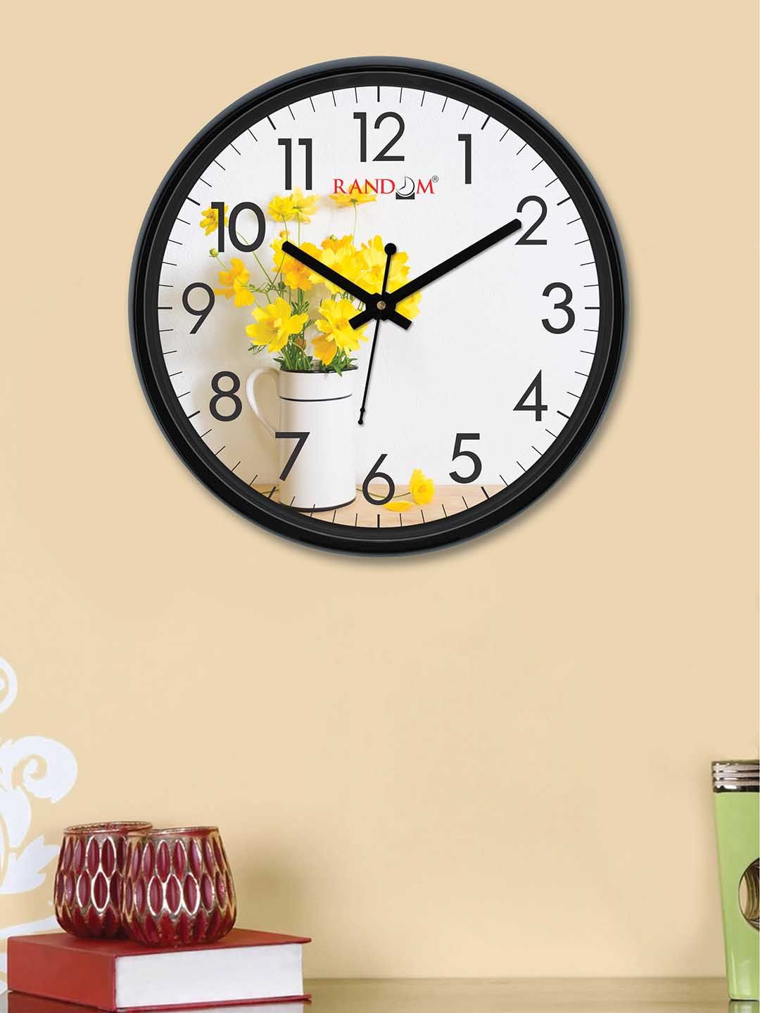 RANDOM Off-White & Yellow Round Printed 30 cm Analogue Wall Clock Price in India