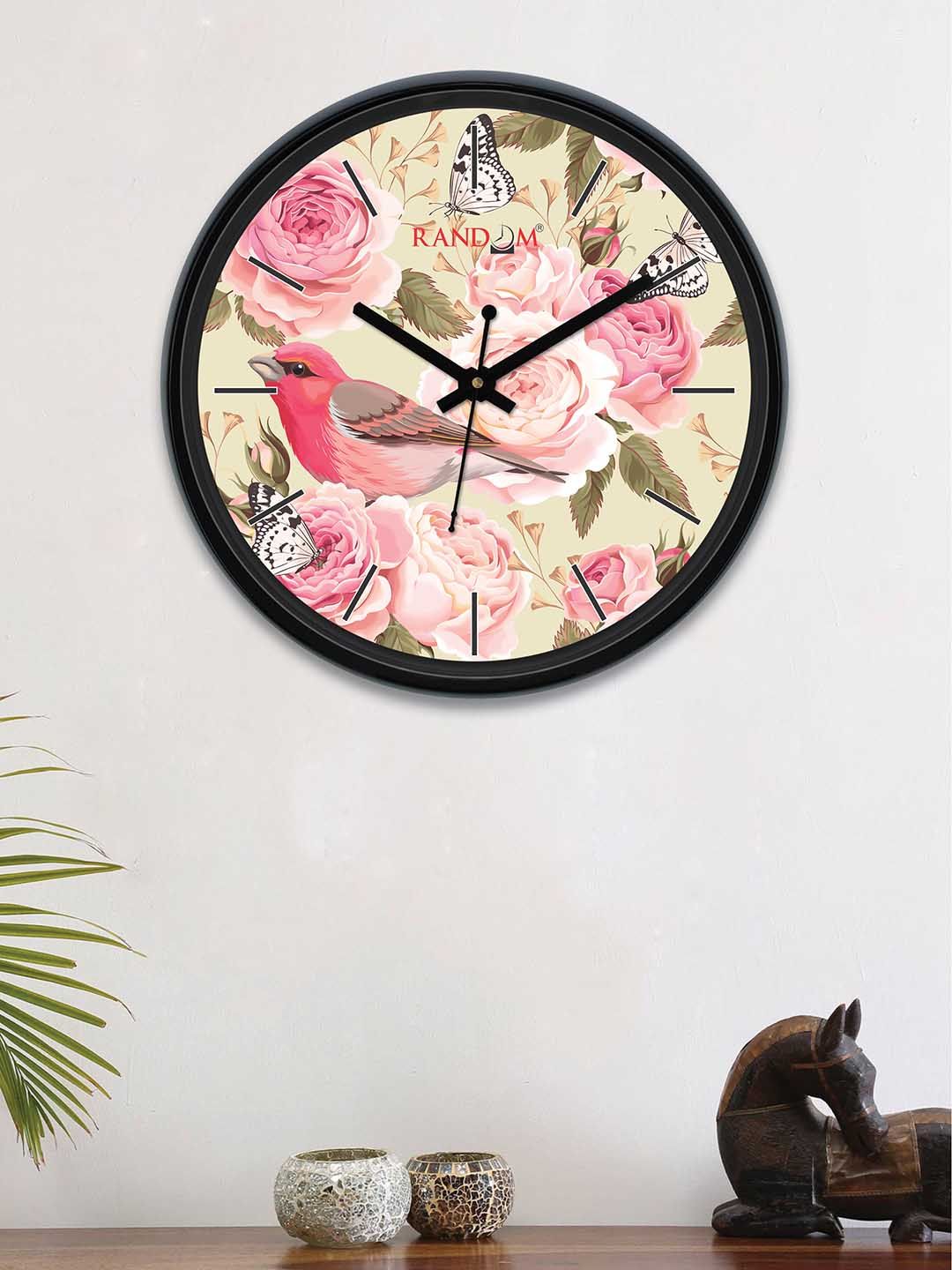 RANDOM Cream-Coloured & Pink Round Printed 30 cm Analogue Wall Clock Price in India
