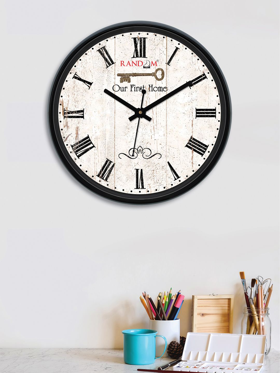 RANDOM Off-White Round Solid 30 cm Analogue Wall Clock Price in India