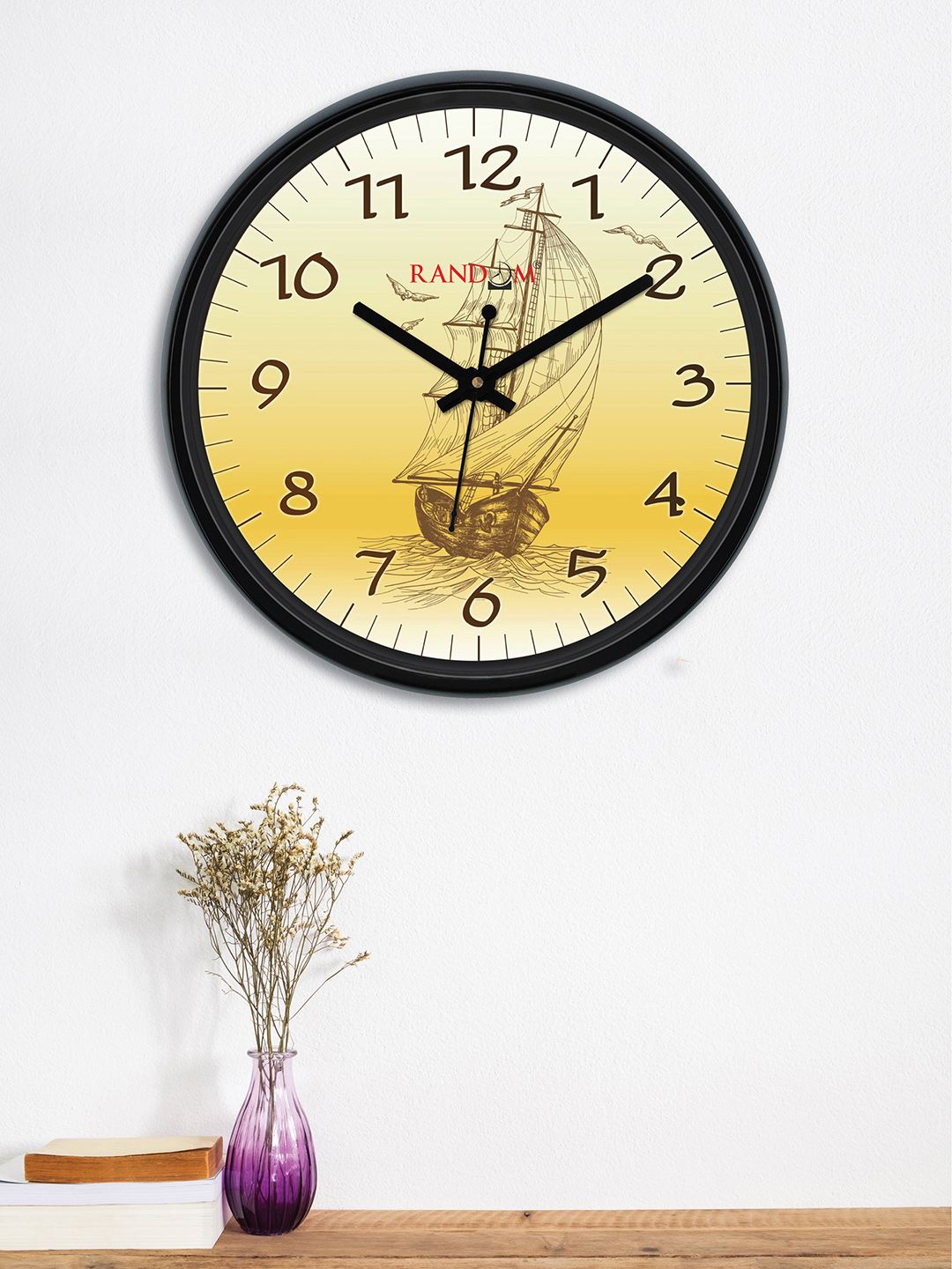 RANDOM Cream-Coloured & Yellow Round Printed 30 cm Analogue Wall Clock Price in India