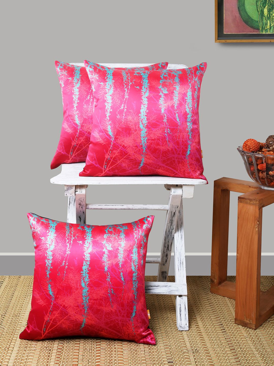 ANS Pink & Grey Set of 3 Quirky Square Cushion Covers Price in India