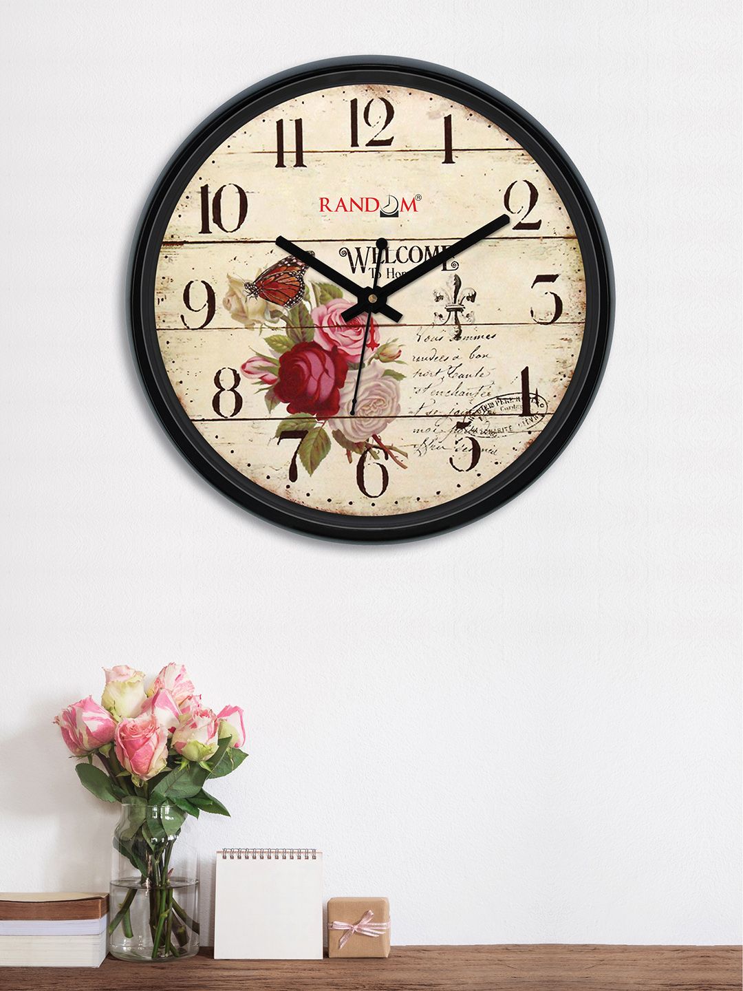 RANDOM Beige & Multicoloured Round Printed 30 cm Analogue Wall Clock Price in India