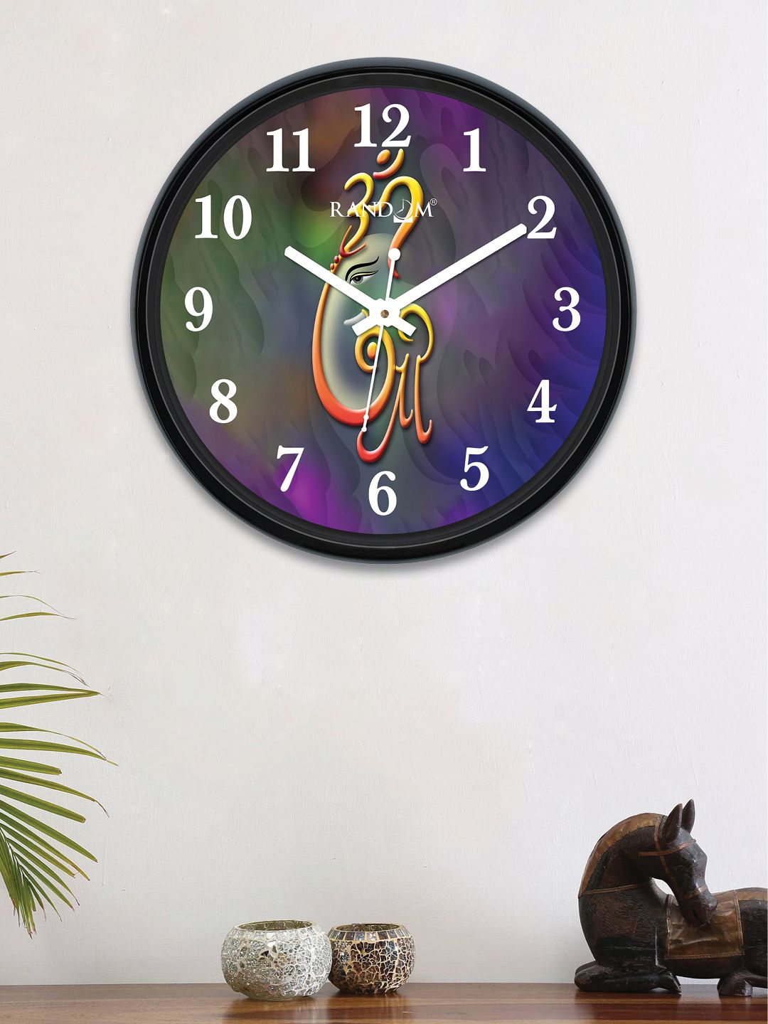 RANDOM Purple & Green Round Printed 30 cm Analogue Wall Clock Price in India