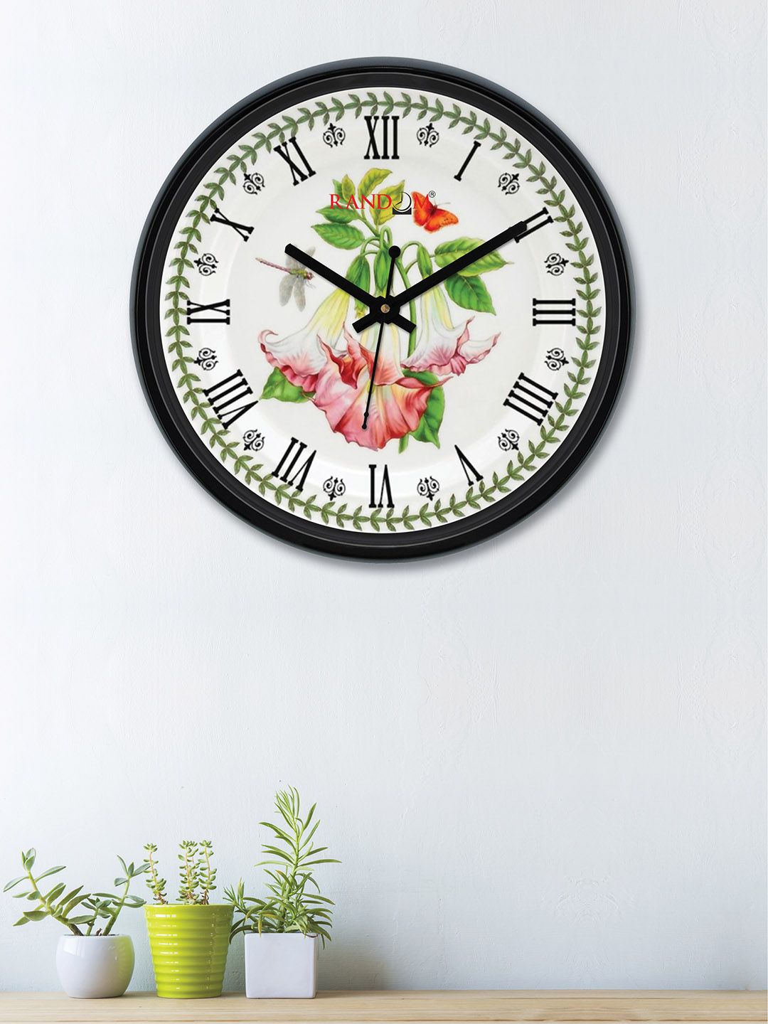 RANDOM Off-White & Green Round Printed 30 cm Analogue Wall Clock Price in India
