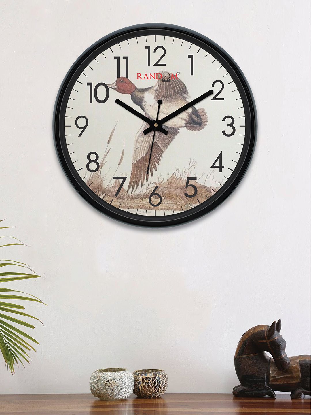 RANDOM Off-White & Brown Round Printed 30 cm Analogue Wall Clock Price in India