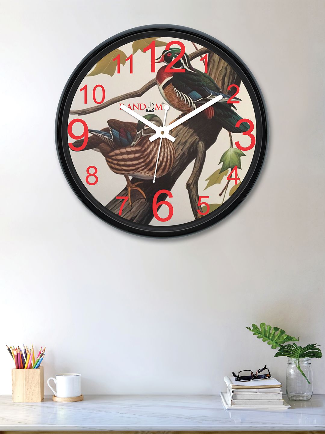 RANDOM Beige & Brown Round Printed 30 cm Analogue Wall Clock Price in India