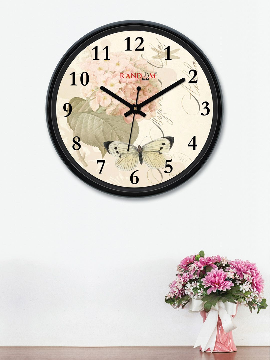 RANDOM Cream-Coloured & Pink Round Printed 30 cm  Analogue Wall Clock Price in India