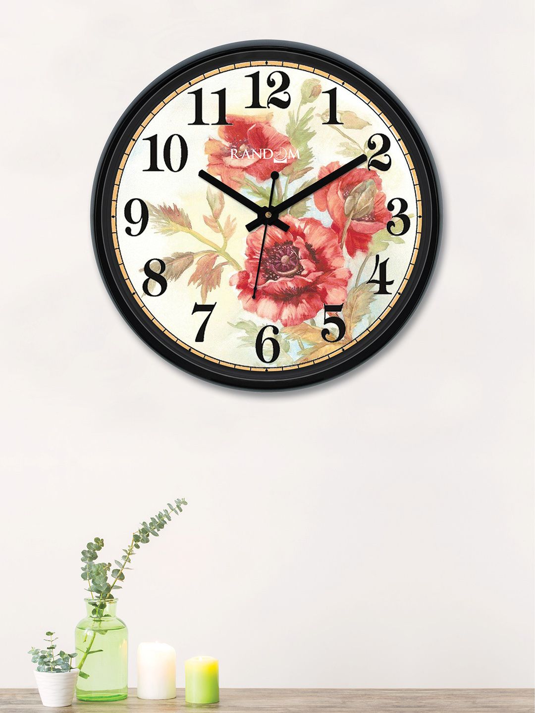 RANDOM Off-White & Red Round Printed 30 cm Analogue Wall Clock Price in India