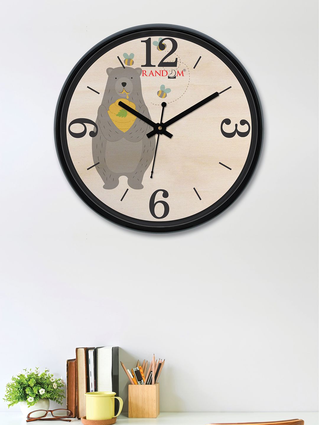RANDOM Beige & Grey Round Printed 30 cm Analogue Wall Clock Price in India