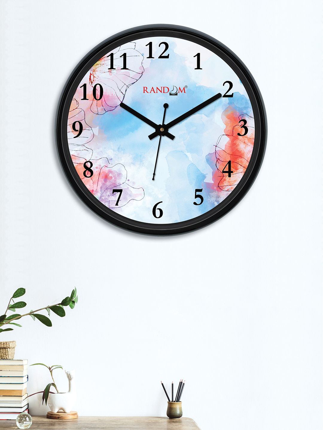 RANDOM Blue & Red Round Printed 30 cm Analogue Wall Clock Price in India