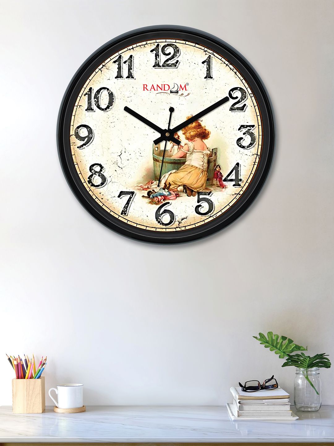 RANDOM Off-White & Yellow Round 30 cm Printed Analogue Wall Clock Price in India