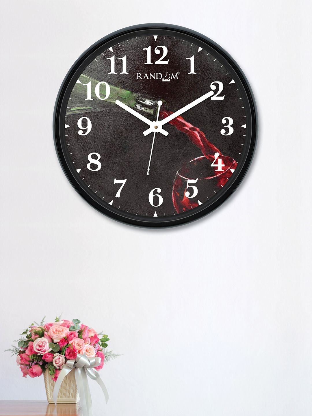 RANDOM Black & Red Round Printed 30 cm Analogue Wall Clock Price in India