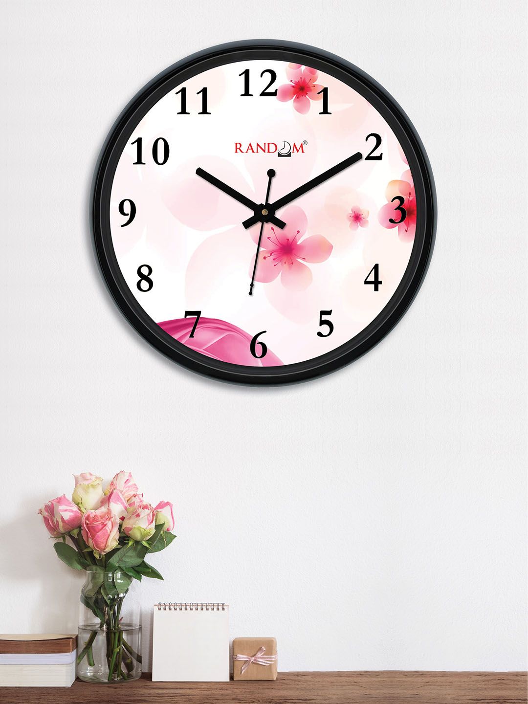 RANDOM Off-White & Pink Round Printed 30 cm Analogue Wall Clock Price in India