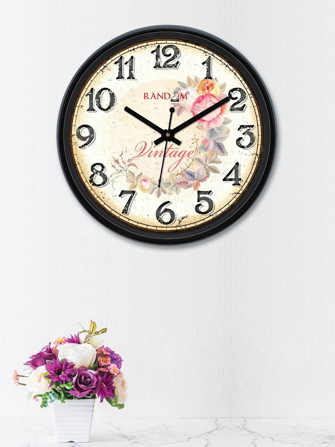 RANDOM Off-White & Pink Round Printed 30 cm Analogue Wall Clock Price in India