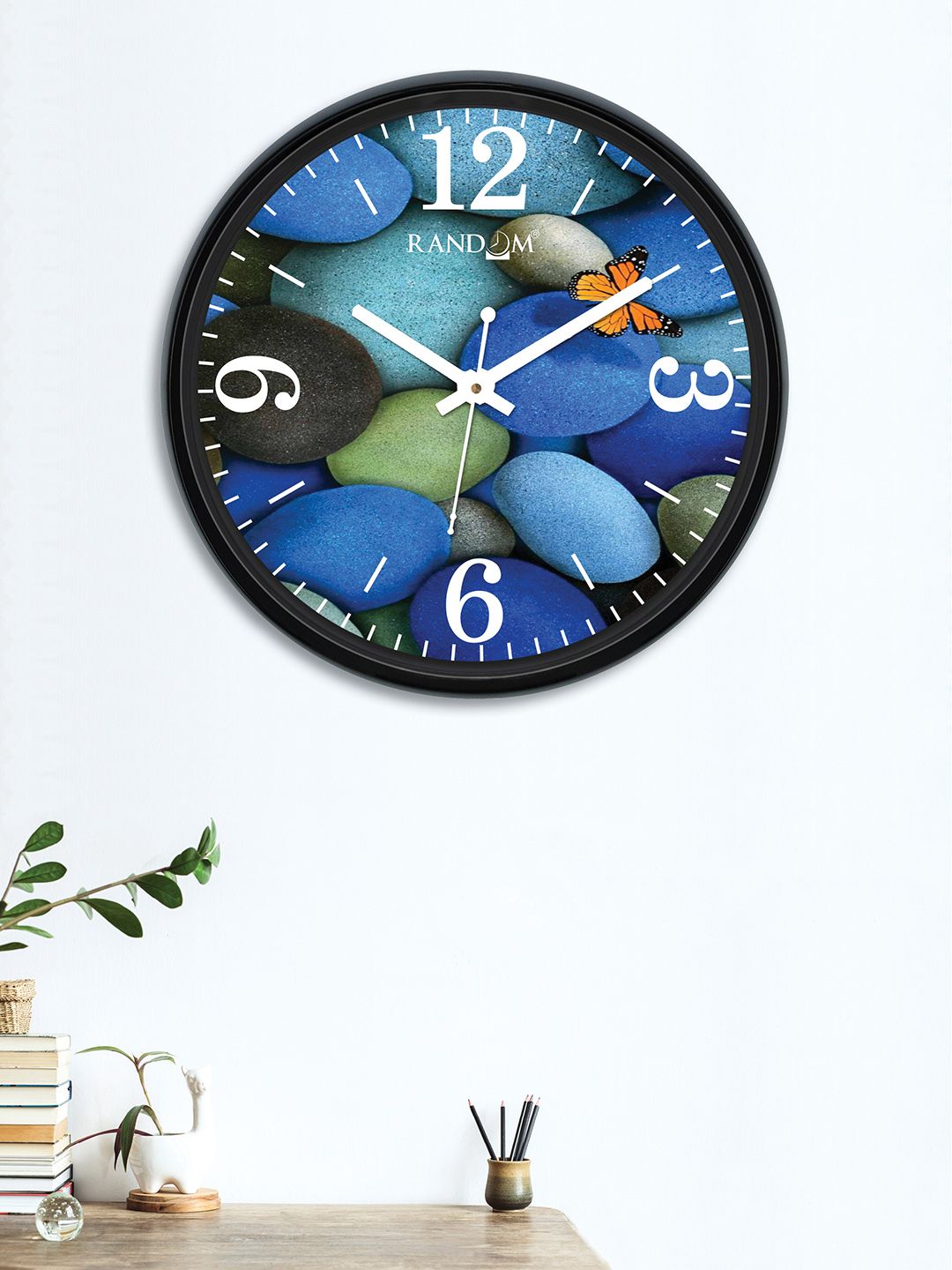 RANDOM Blue & Green Round Printed 30 cm Analogue Wall Clock Price in India