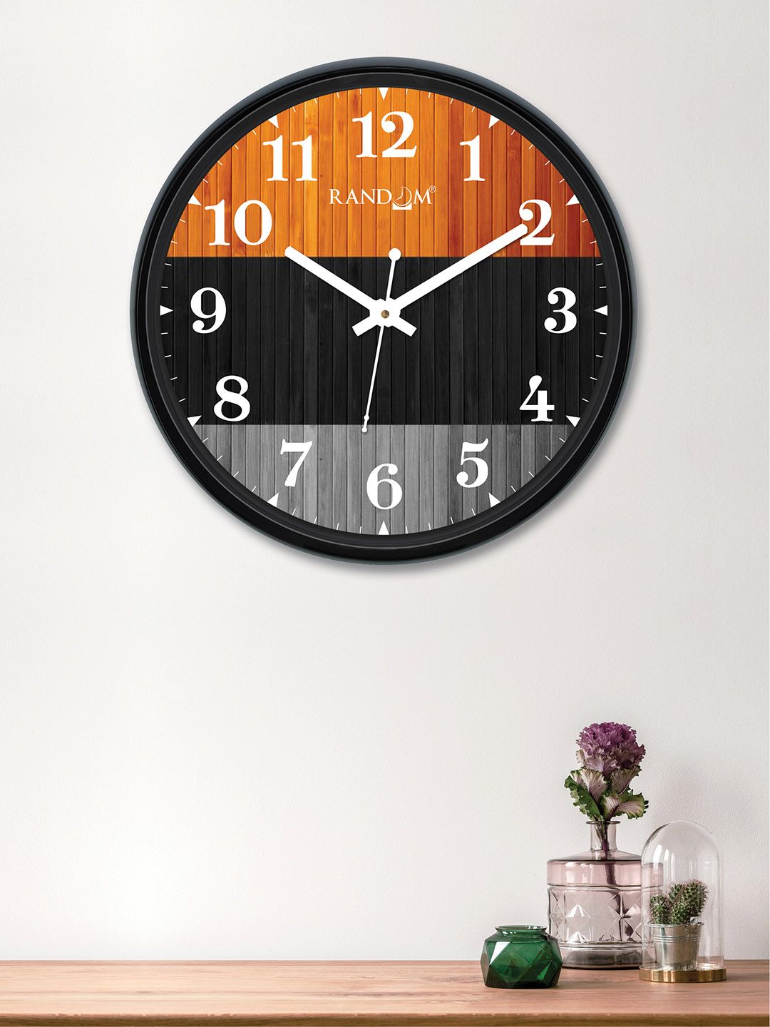 RANDOM Black & Grey Round Colourblocked 30 cm Analogue Wall Clock Price in India