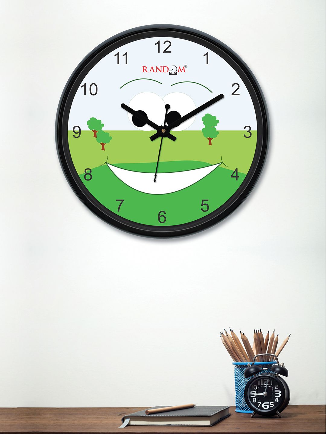 RANDOM Green & Off-White Round Printed 30 cm Analogue Wall Clock Price in India