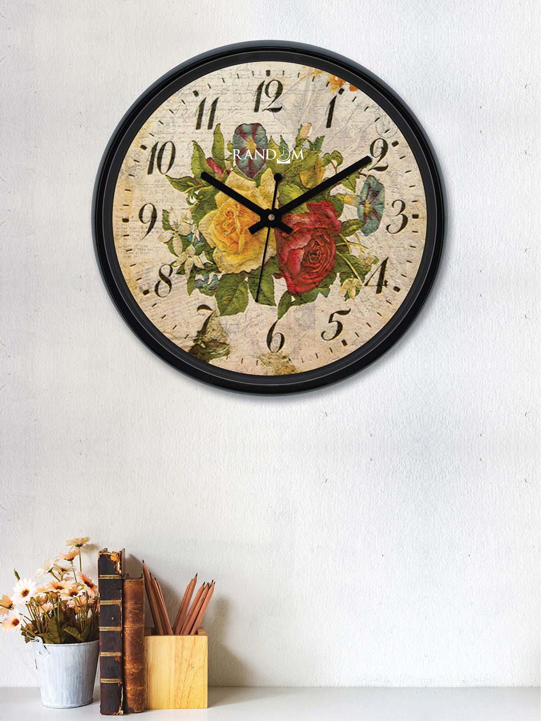 RANDOM Brown & Green Round Printed 30 cm Analogue Wall Clock Price in India