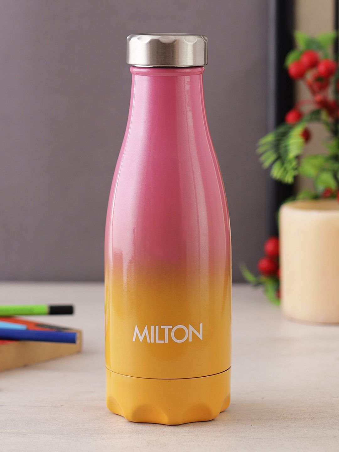 Milton Pink & Orange PRUDENT-350 Stainless Steel Hot and Cold Water Bottle 360ml Price in India