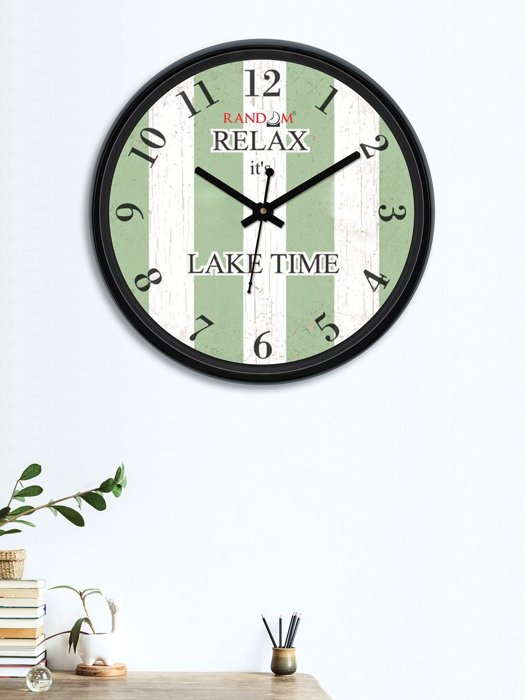 RANDOM Green & White Round Printed 30 cm Analogue Wall Clock Price in India