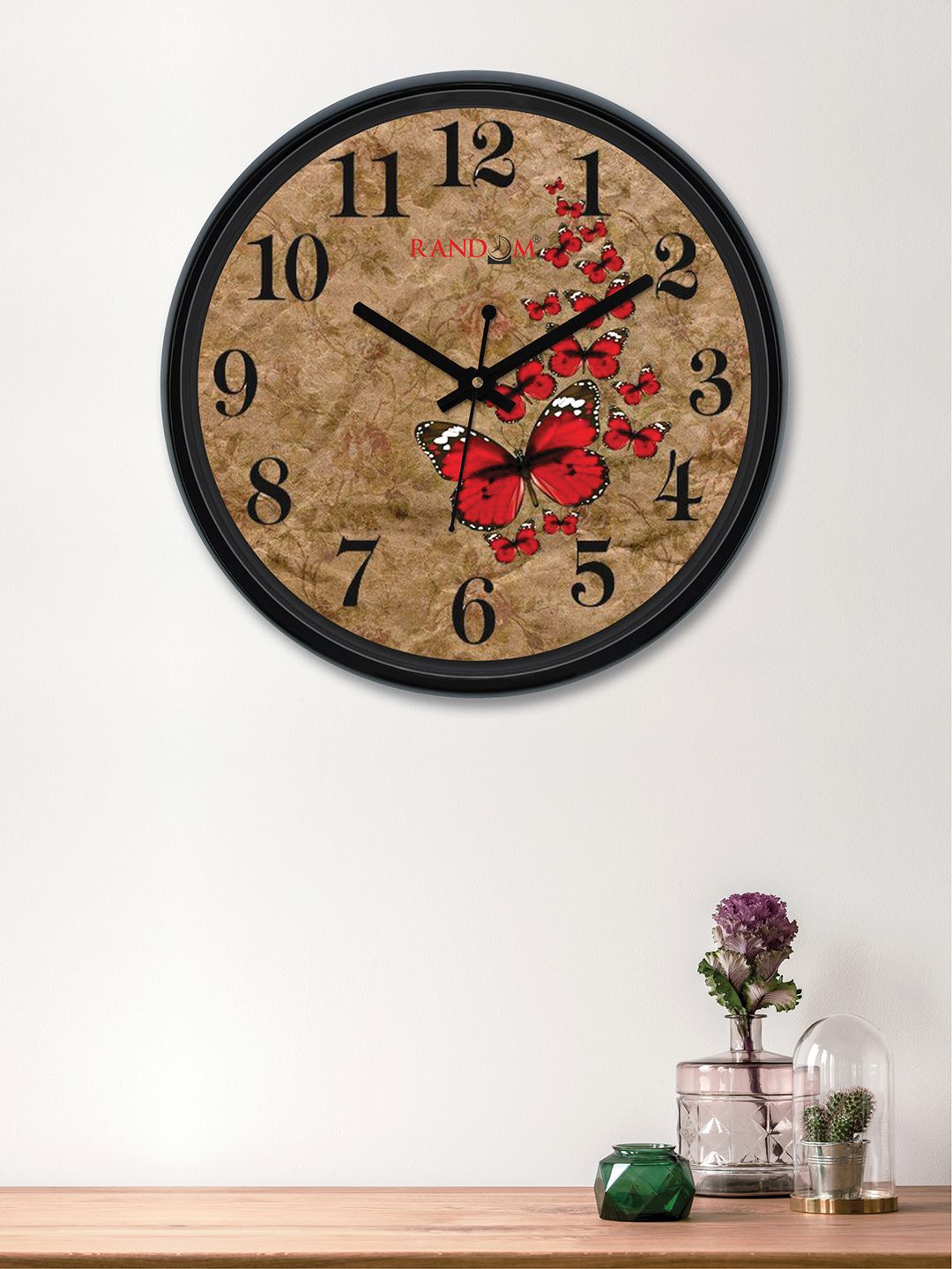 RANDOM Beige & Red Round Printed 30 cm Analogue Wall Clock Price in India
