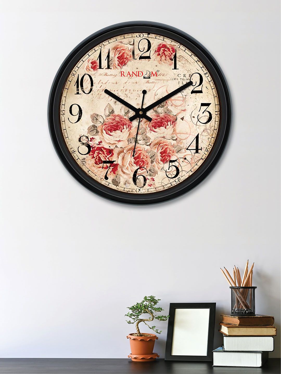 RANDOM Cream-Coloured & Red Round Printed 30 cm Analogue Wall Clock Price in India