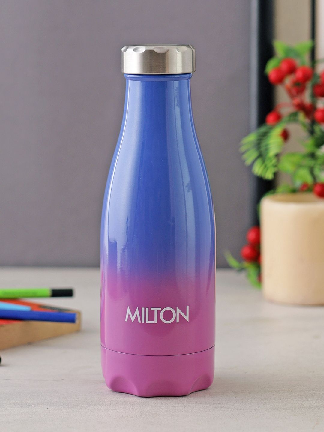 Milton Pink & Blue PRUDENT-350 Stainless Steel Hot and Cold Water Bottle 360ml Price in India