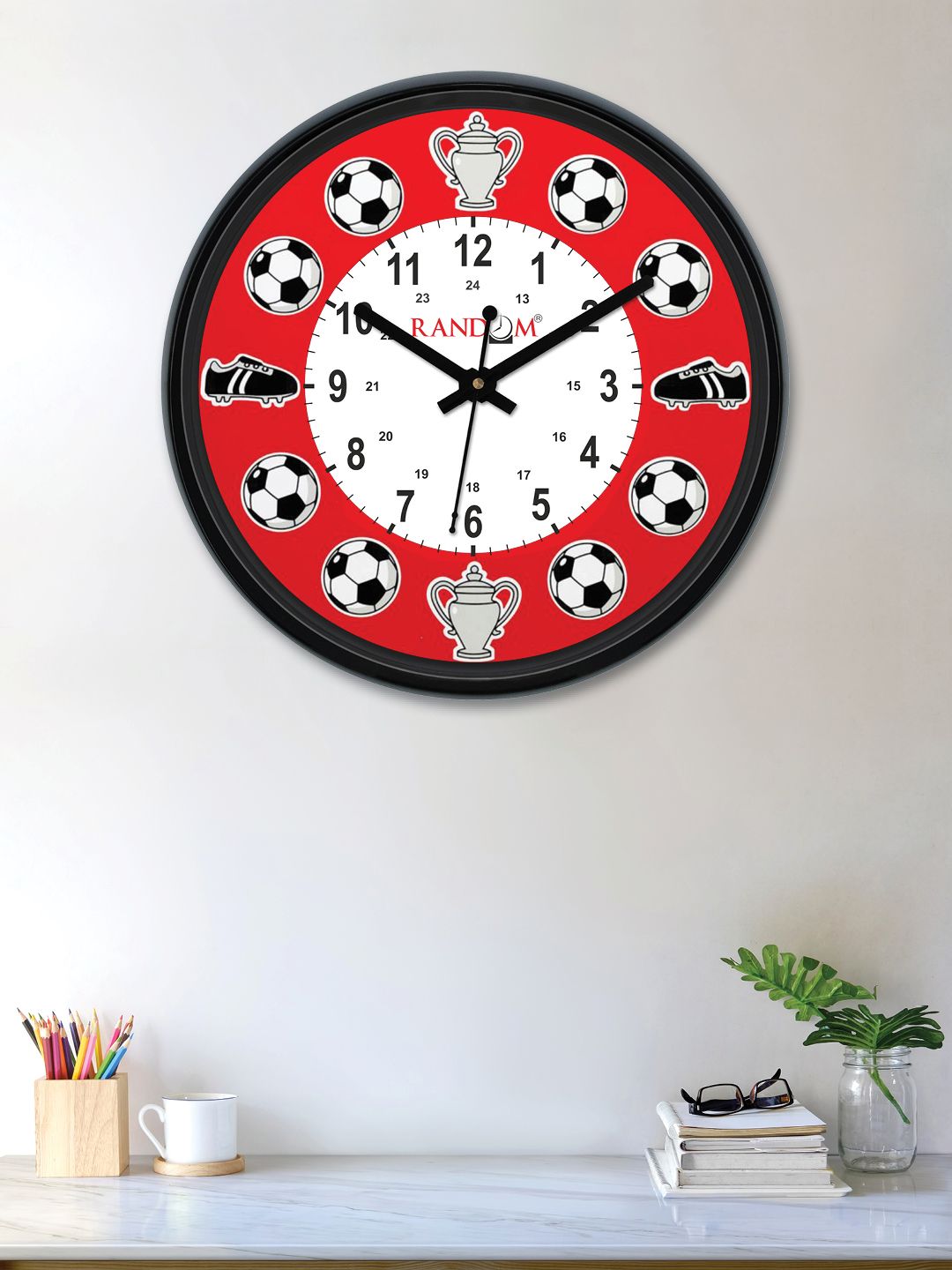 RANDOM Red & White Round Printed 30 cm Analogue Wall Clock Price in India