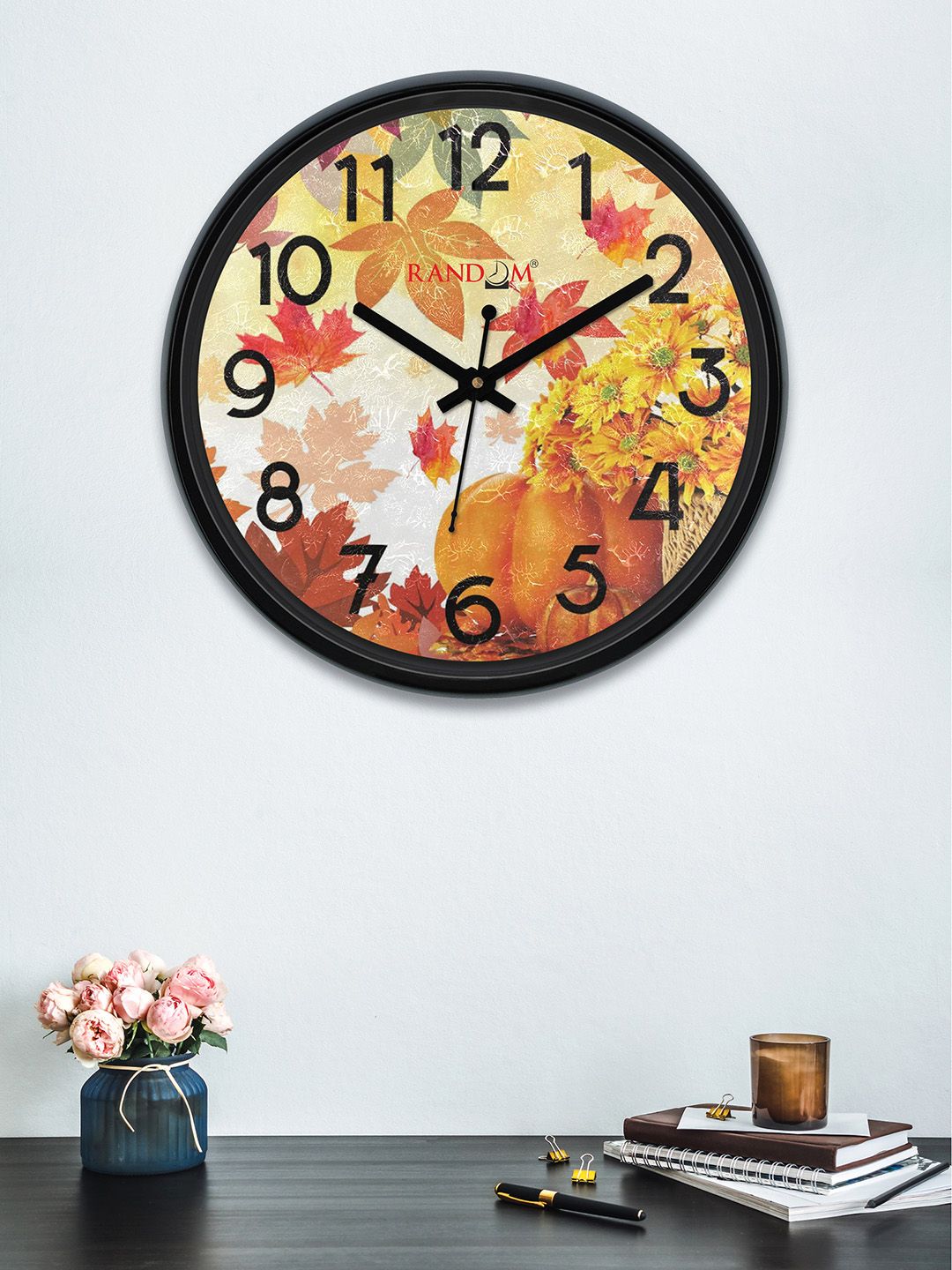 RANDOM Multicoloured & Orange Round Printed 30 cm Analogue Wall Clock Price in India