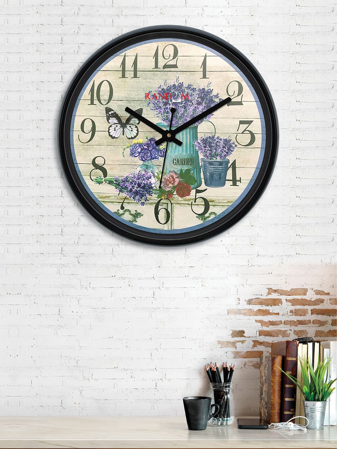 RANDOM Beige & Multicoloured Round Solid 30 cm Analogue Wall Clock Price in India