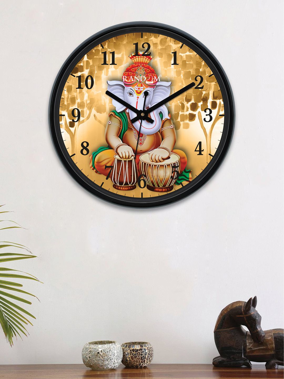 RANDOM Brown & Green Round Printed 30 cm Analogue Wall Clock Price in India