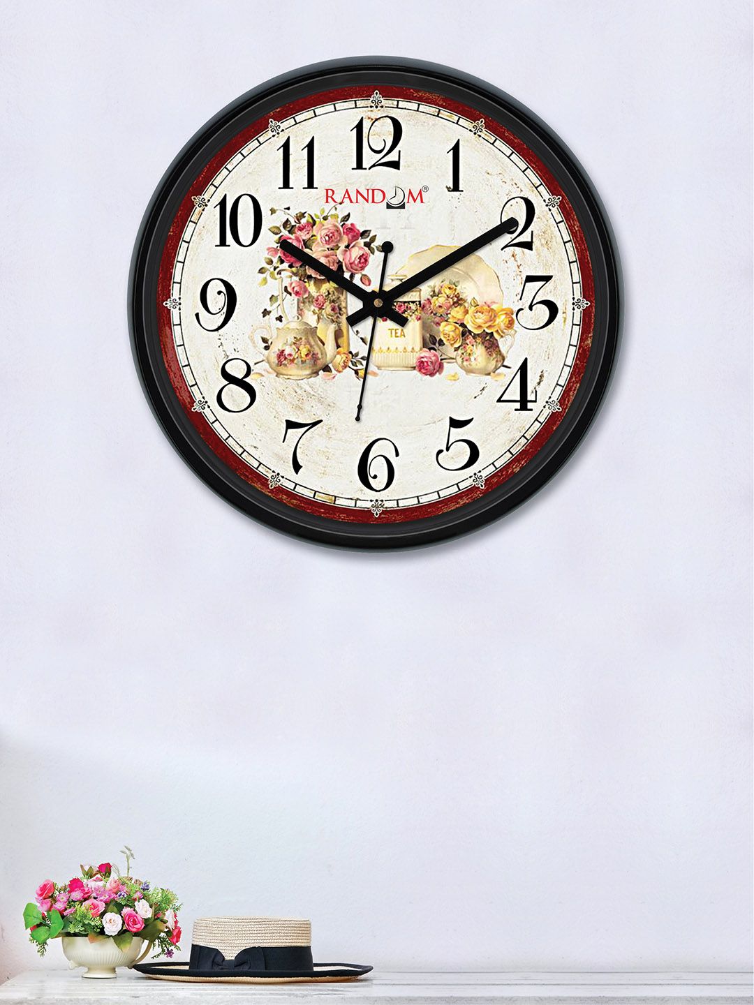 RANDOM Off-White & Pink Round Printed 30 cm Wall Clock Price in India