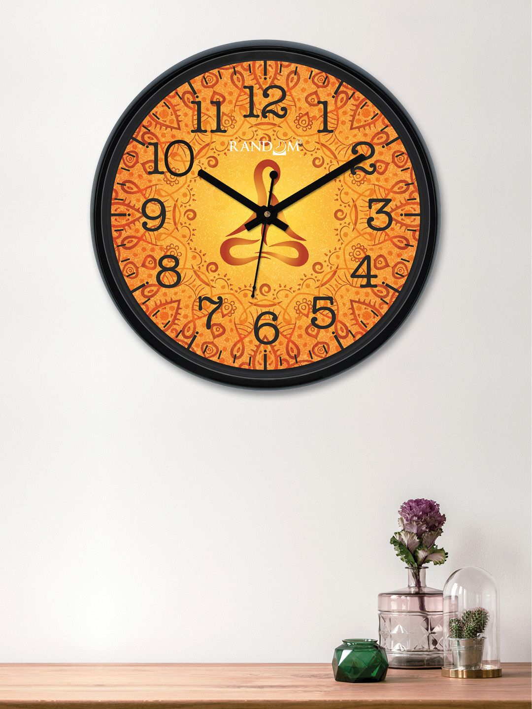 RANDOM Mustard Yellow & Orange Round Printed 30 cm Analogue Wall Clock Price in India
