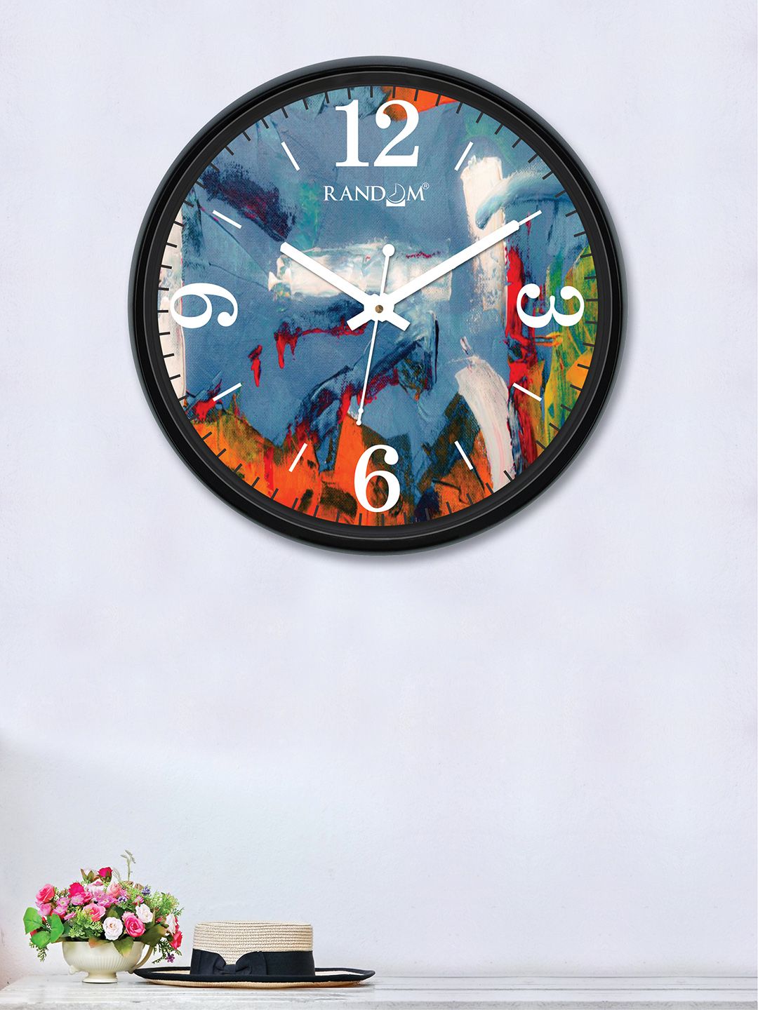 RANDOM Blue & Orange Round Printed 30 cm Analogue Wall Clock Price in India