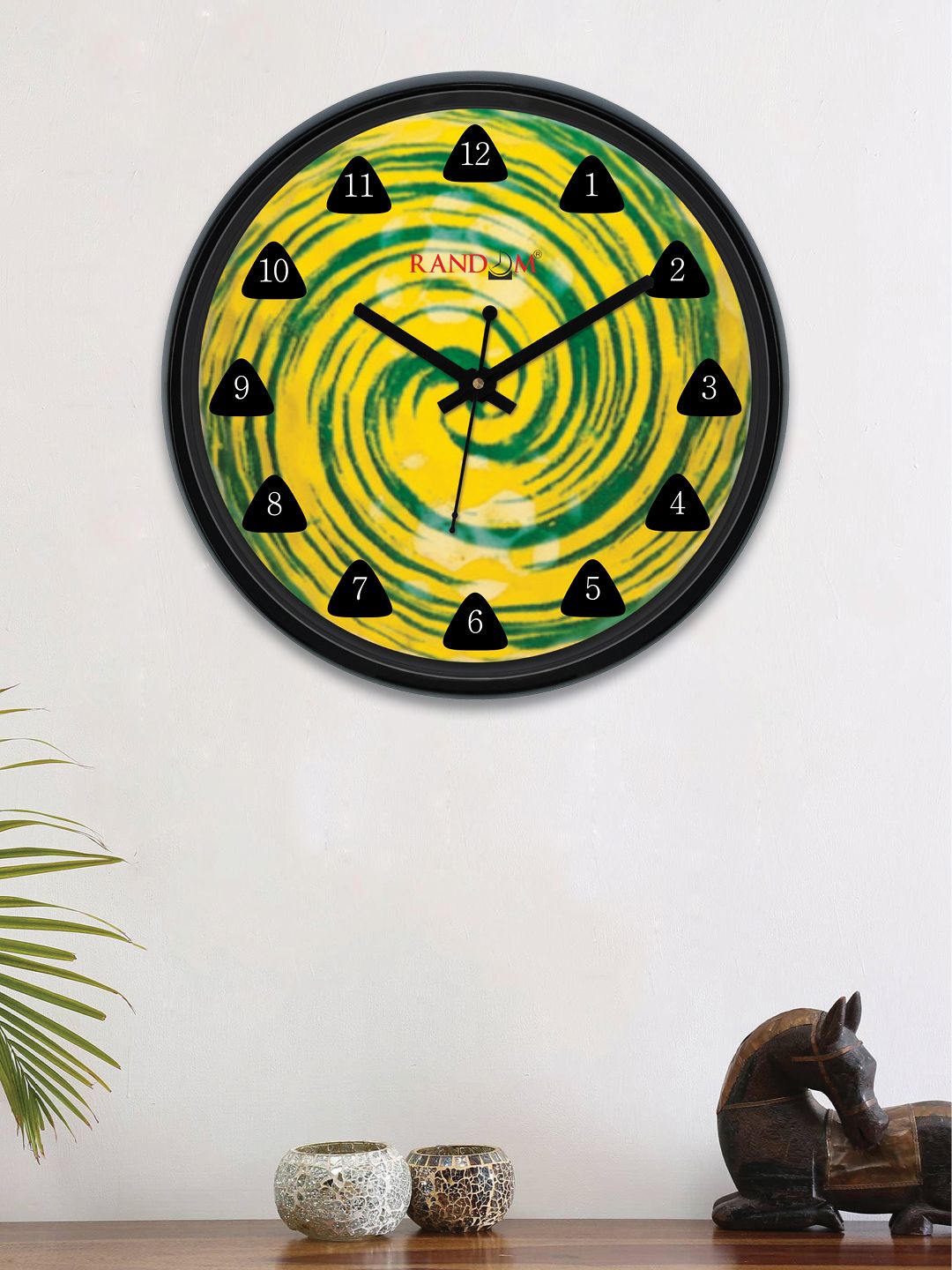 RANDOM Yellow & Green Round Printed 30 cm Analogue Wall Clock Price in India