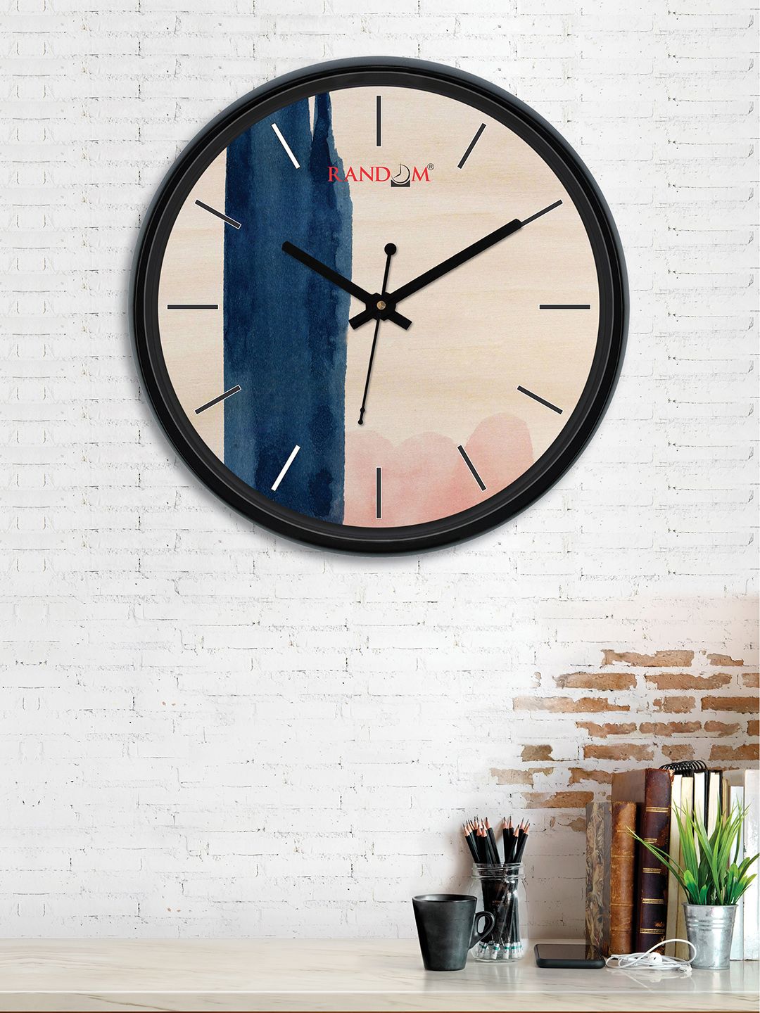RANDOM Beige & Blue Round Colourblocked 30 cm Analogue Wall Clock Price in India