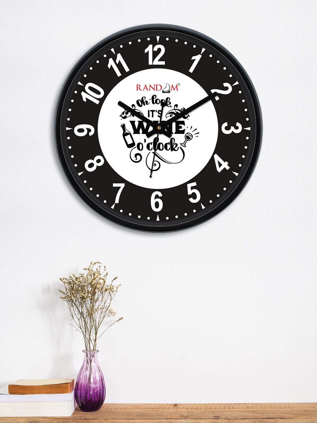 RANDOM Black & White Round Colourblocked 30 cm Analogue Wall Clock Price in India