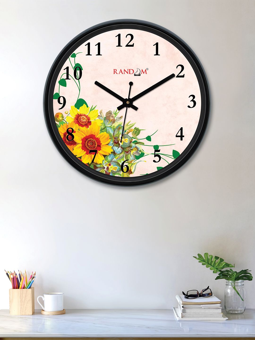 RANDOM Beige & Yellow Round Printed 30 cm  Analogue Wall Clock Price in India