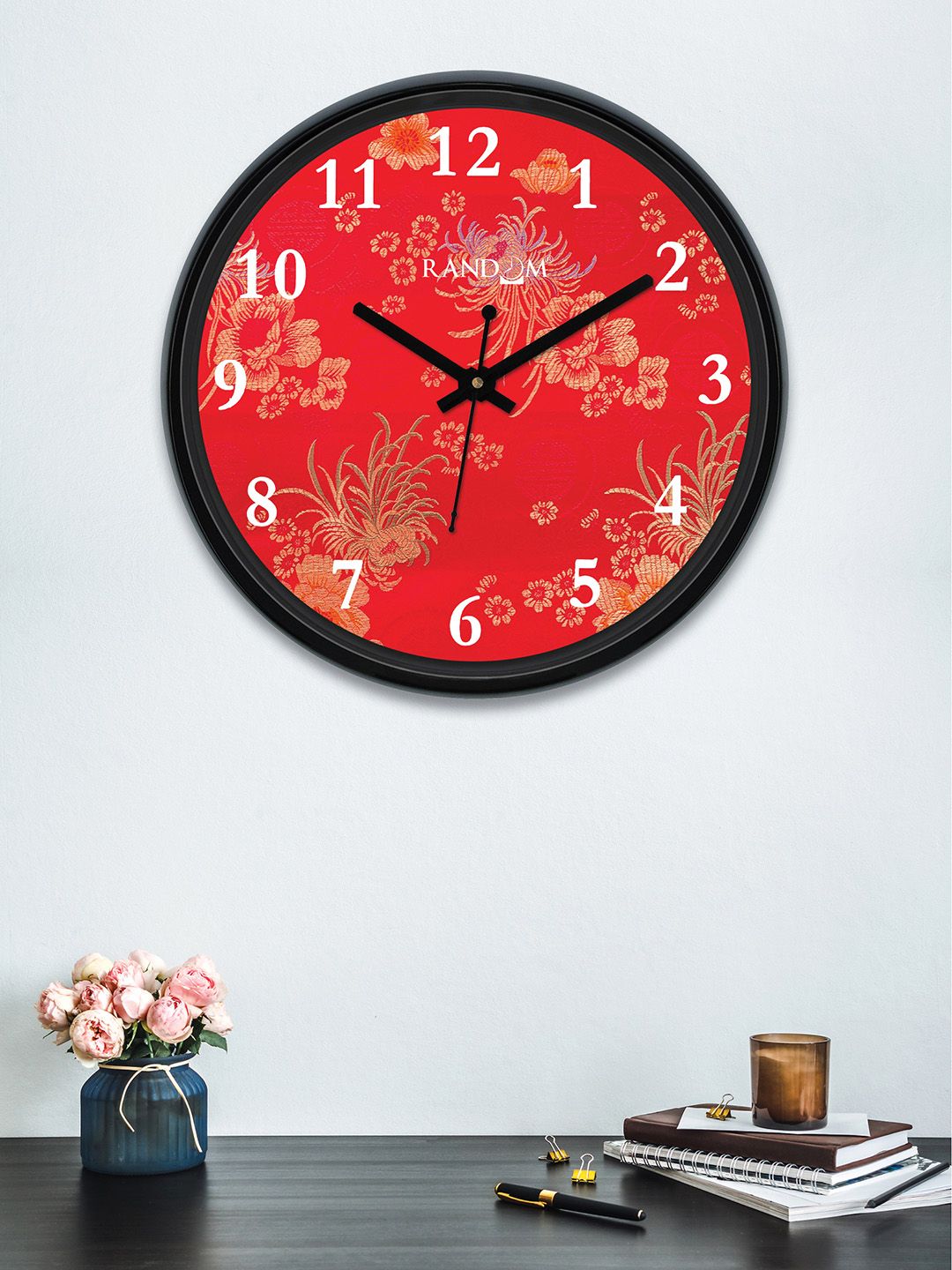 RANDOM Red & Beige Round Printed 30 cm Analogue Wall Clock Price in India