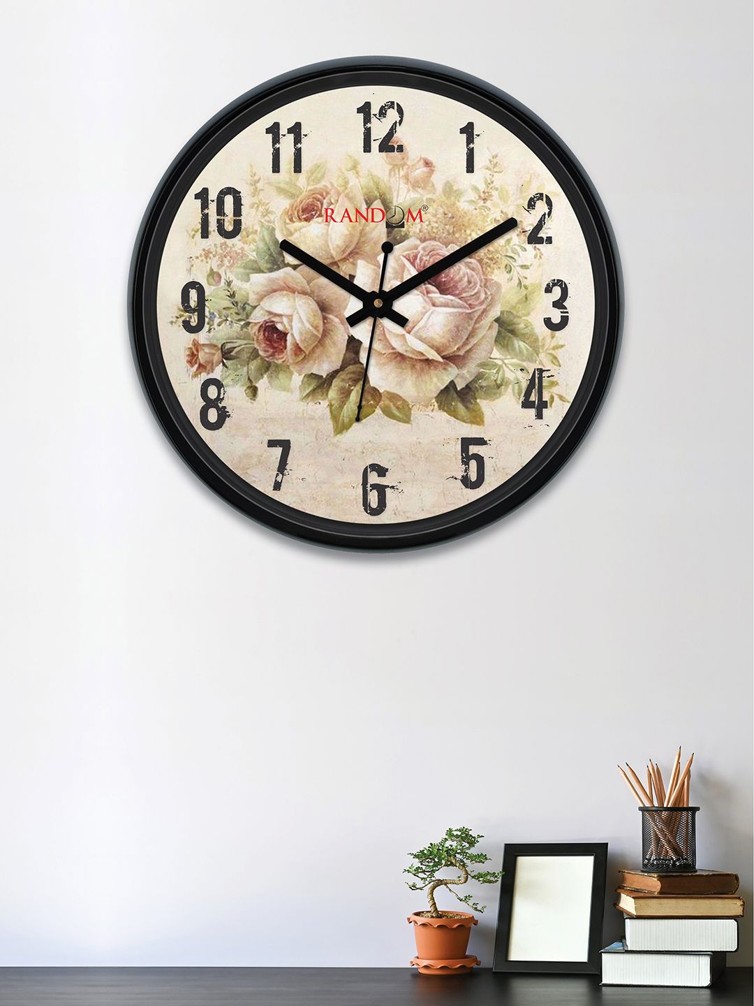 RANDOM Cream-Coloured & Pink Round Printed 30 cm Analogue Wall Clock Price in India