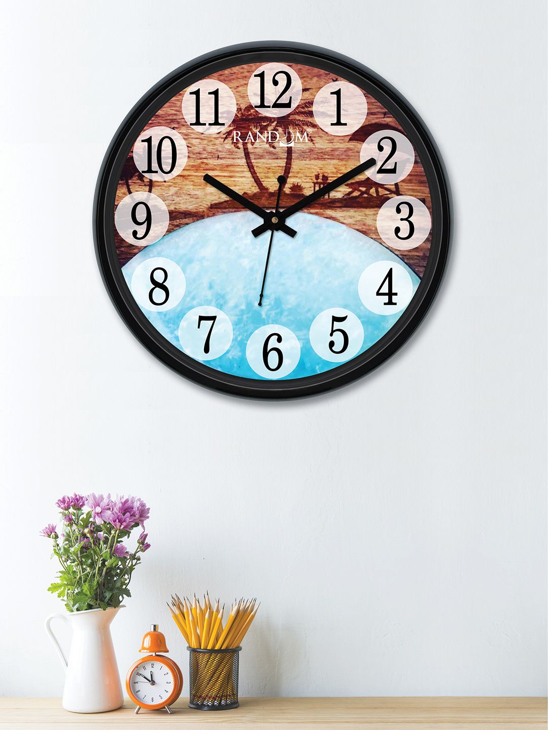 RANDOM Brown & Sea Green Round Printed 30 cm Analogue Wall Clock Price in India