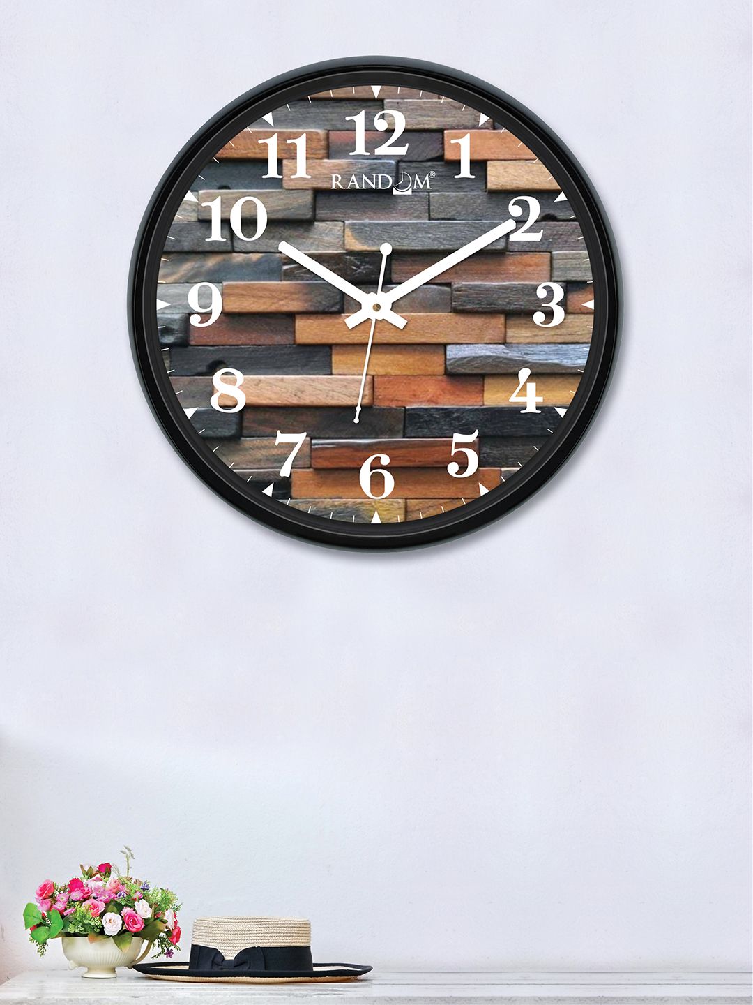 RANDOM Grey Melange & Brown Round Printed 30 cm Analogue Wall Clock Price in India
