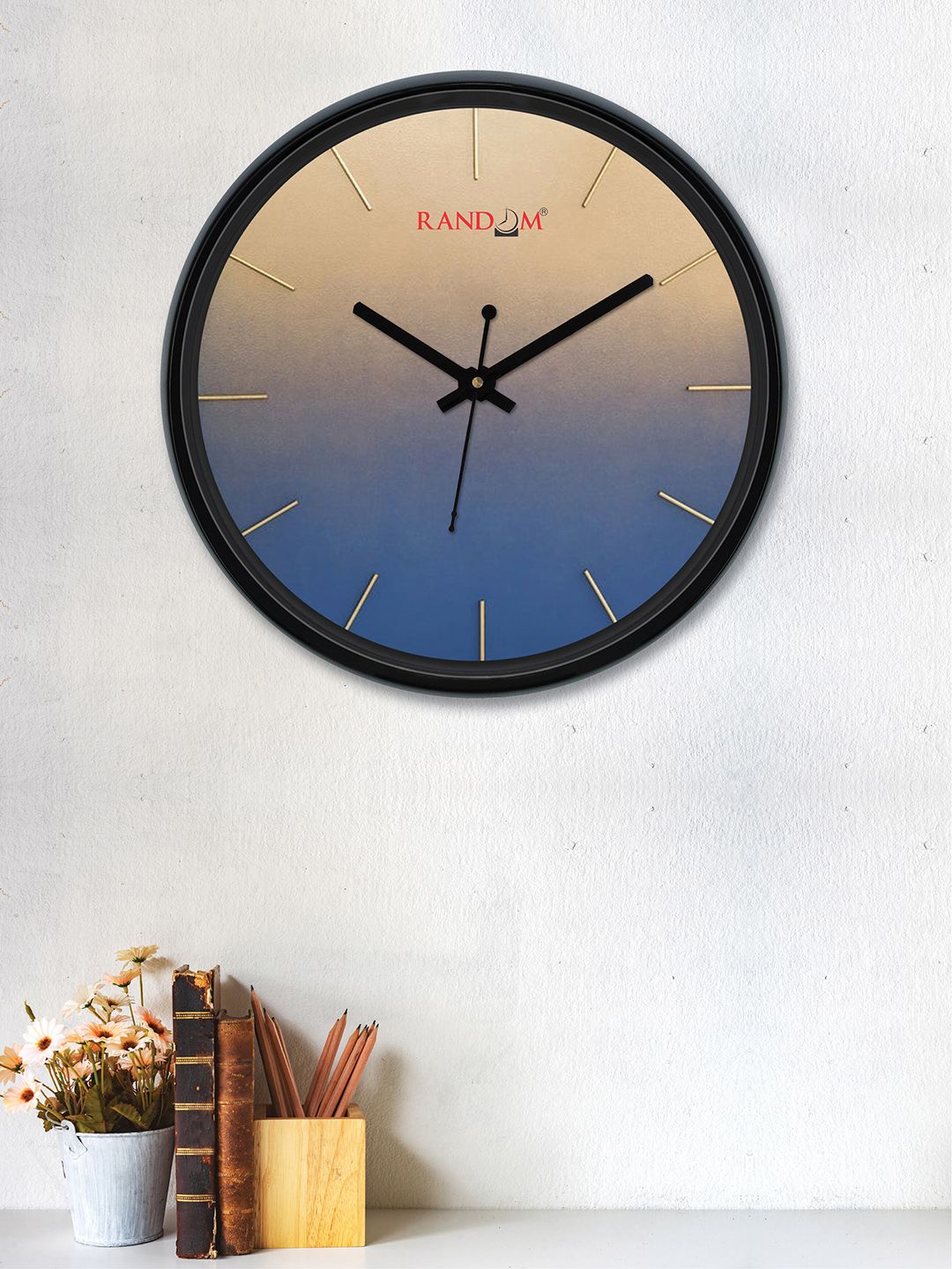 RANDOM Camel Brown & Blue Round Colourblocked 30 cm Analogue Wall Clock Price in India