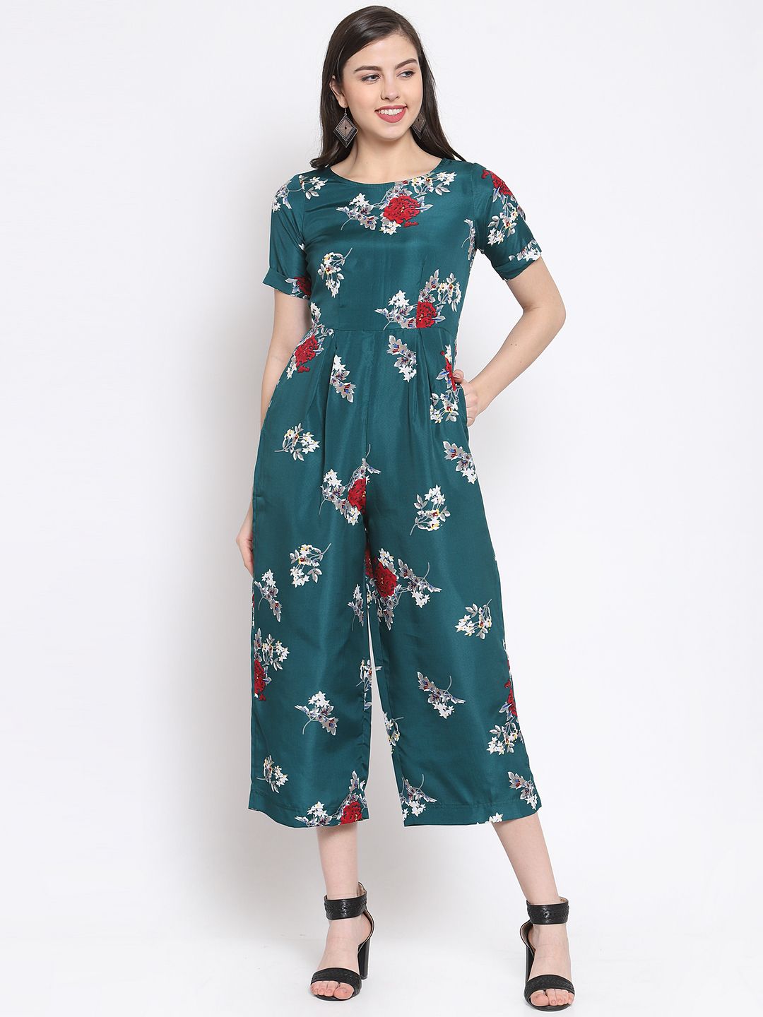 Just Wow Women Teal Green Printed Culotte Jumpsuit Price in India