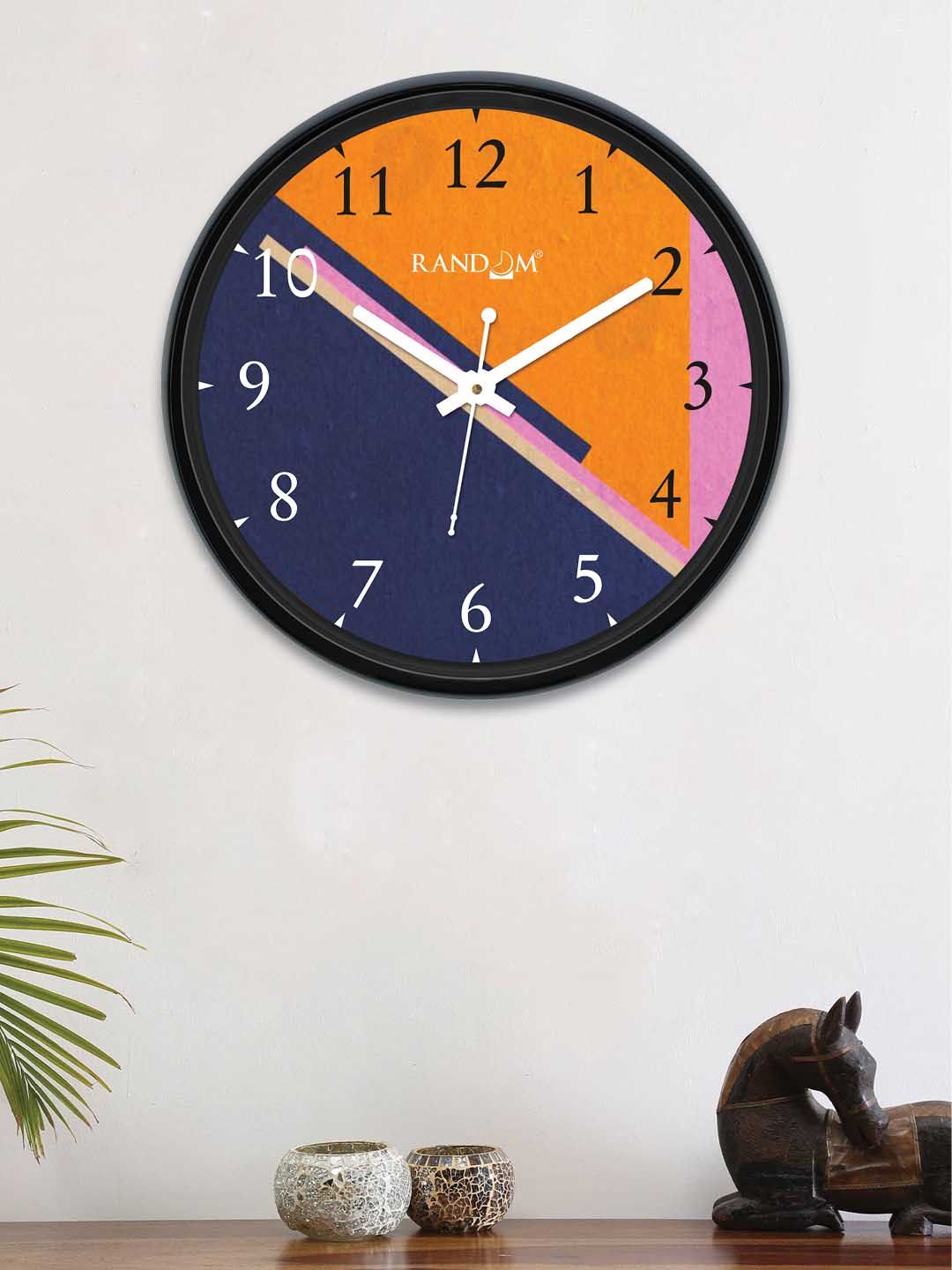 RANDOM Orange & Navy Blue Round Colourblocked 30 cm Analogue Wall Clock Price in India