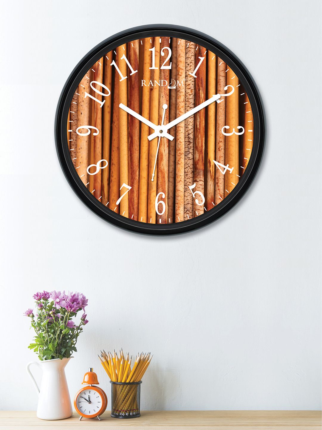 RANDOM Camel Brown & Yellow Round Striped 30 cm Analogue Wall Clock Price in India