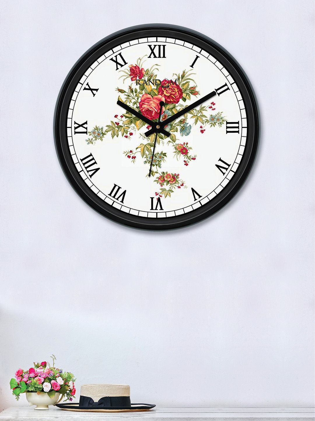 RANDOM Off-White & Red Round Printed 30 cm Analogue Wall Clock Price in India