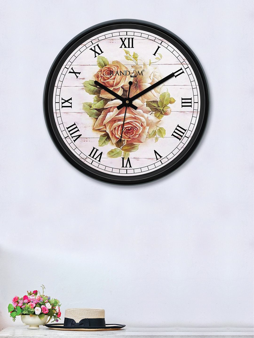 RANDOM Off-White & Rose Round Printed 30 cm Analogue Wall Clock Price in India